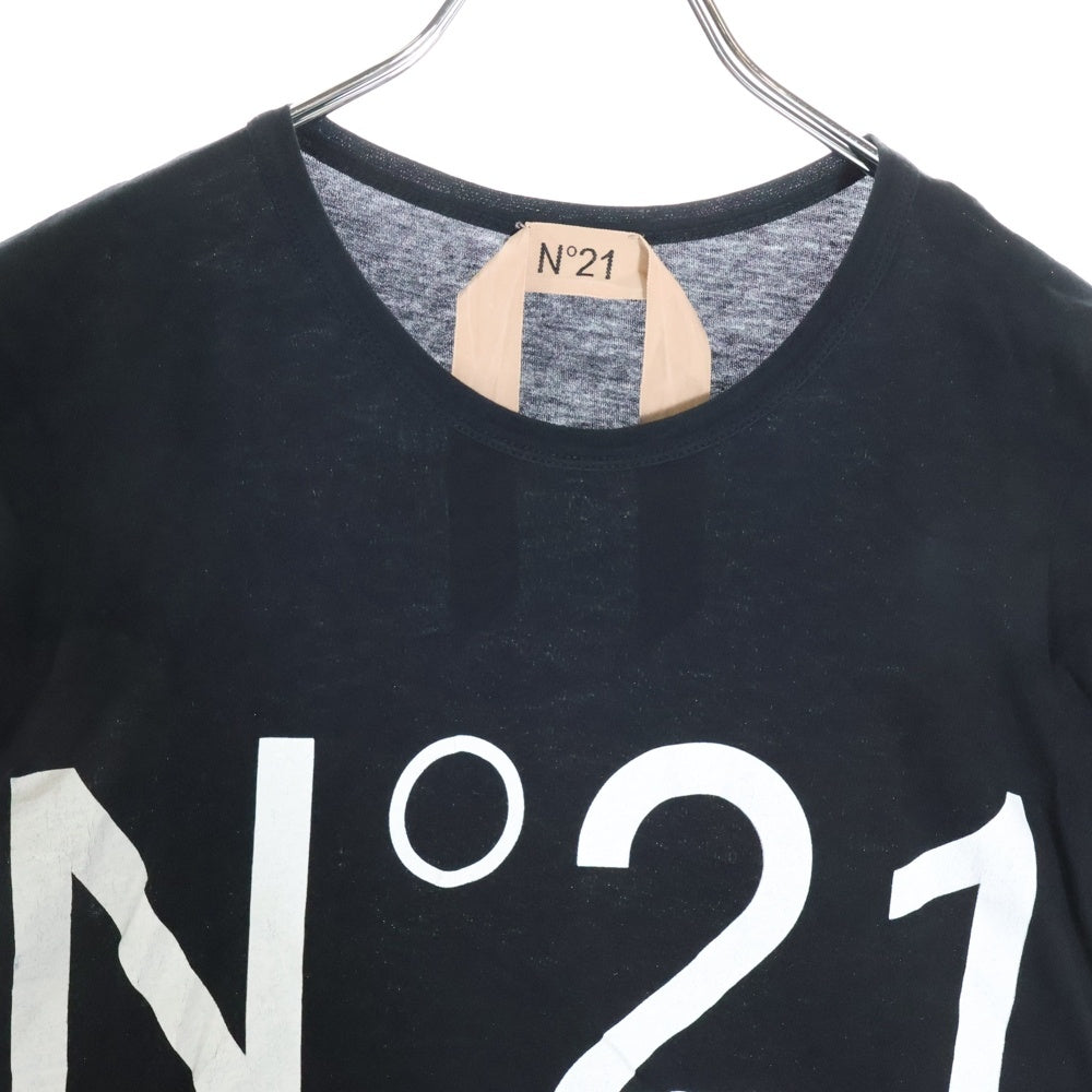 N21 numero ventuno(ヌメロ ヴェントゥーノ) FRONT LOGO PRINT フロント ロゴ プリント クルーネック 半袖Tシャツ カットソー ブラック レディース P18EN2M0F0316363