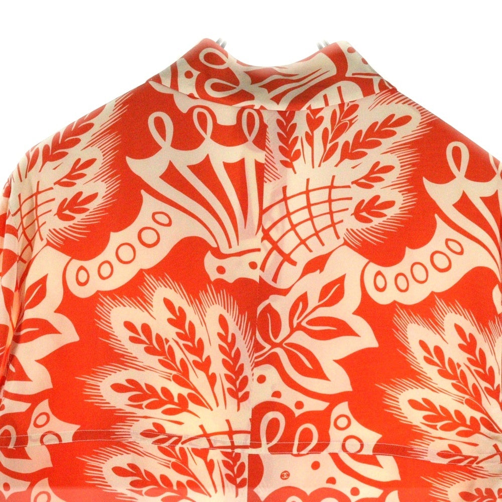 CHANEL(シャネル) VINTAGE ヴィンテージ フローラルプリント シルク ココボタン ワンピース オレンジ レディース