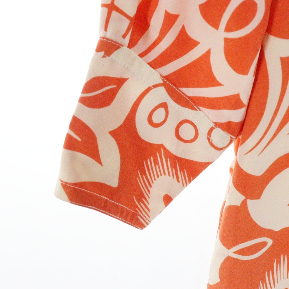 CHANEL(シャネル) VINTAGE ヴィンテージ フローラルプリント シルク ココボタン ワンピース オレンジ レディース