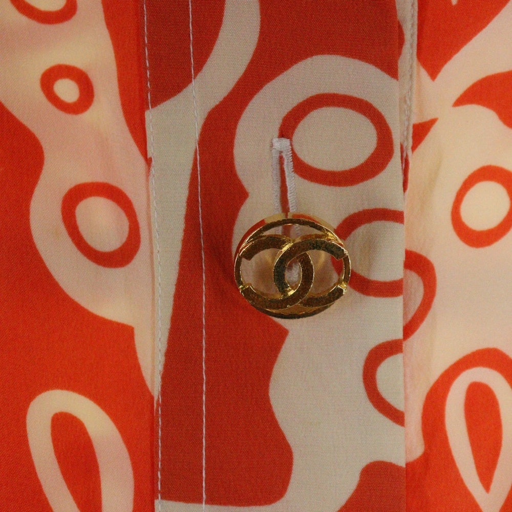 CHANEL(シャネル) VINTAGE ヴィンテージ フローラルプリント シルク ココボタン ワンピース オレンジ レディース