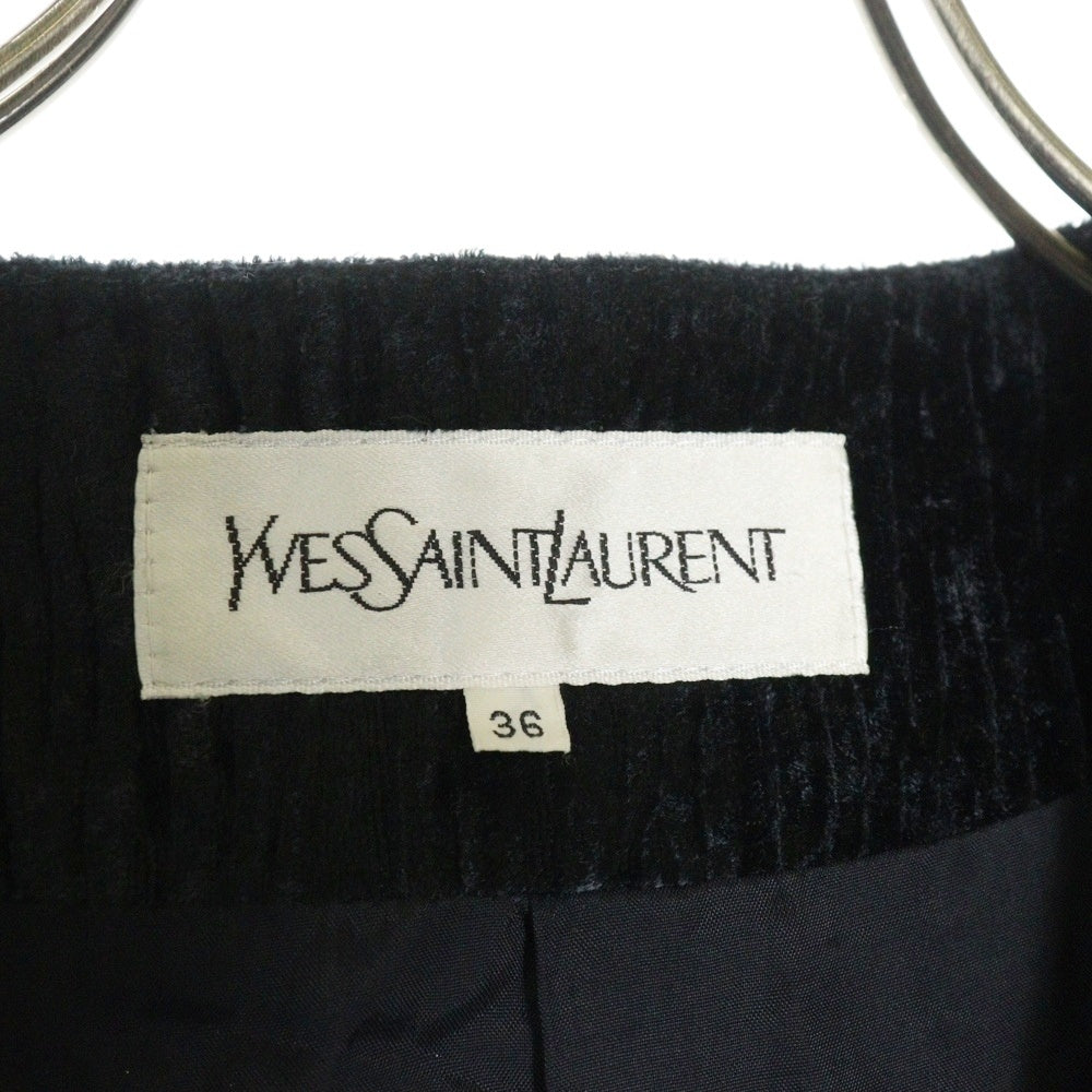 YVES SAINT LAURENT(イヴサンローラン) ダブルポケット ノーカラー ボタンレス ベロア テーラードジャケット ブラック HZB82-744