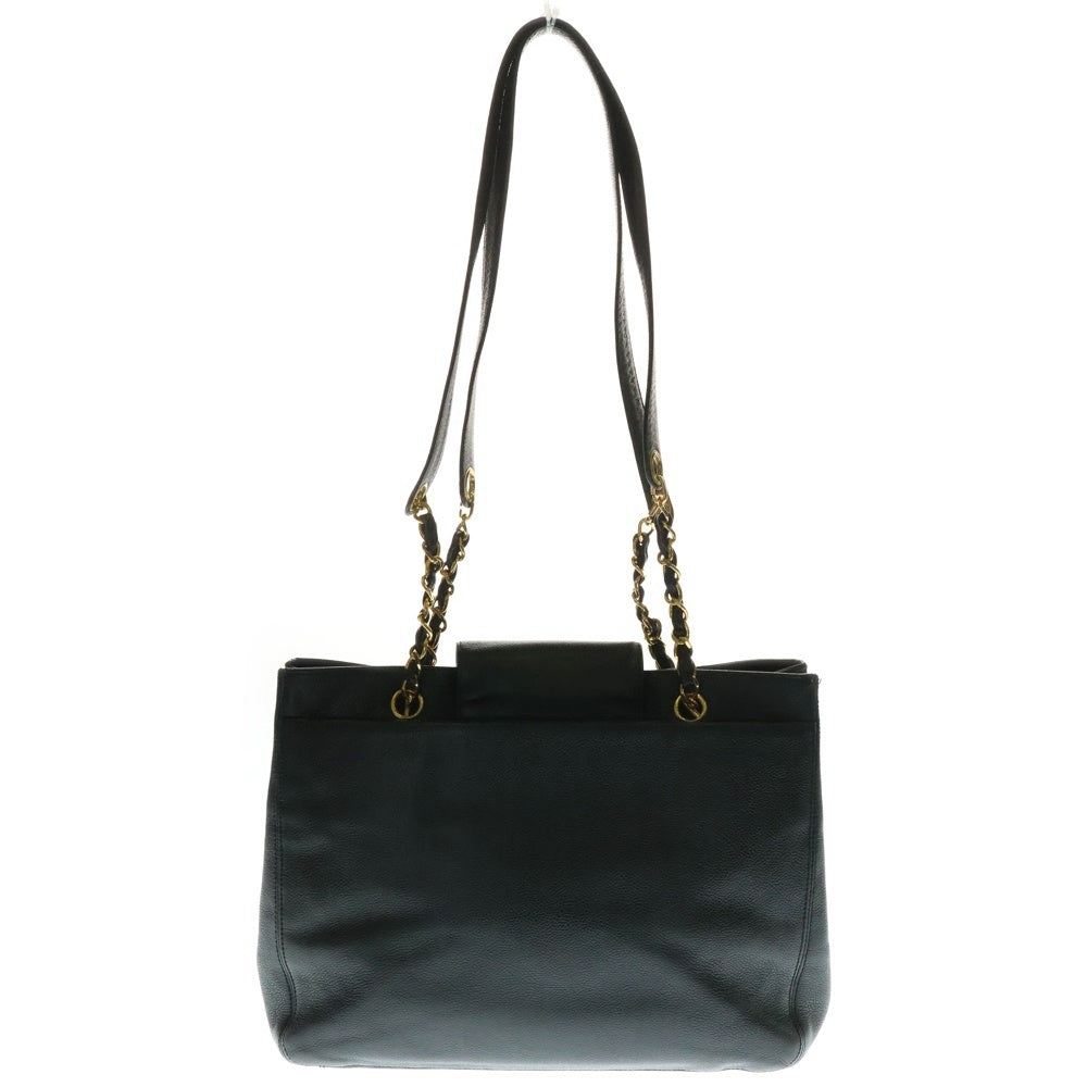 CHANEL(シャネル) スーパーモデル ココマーク キャビアスキン チェーンショルダー ゴールド金具 トートバッグ ブラック