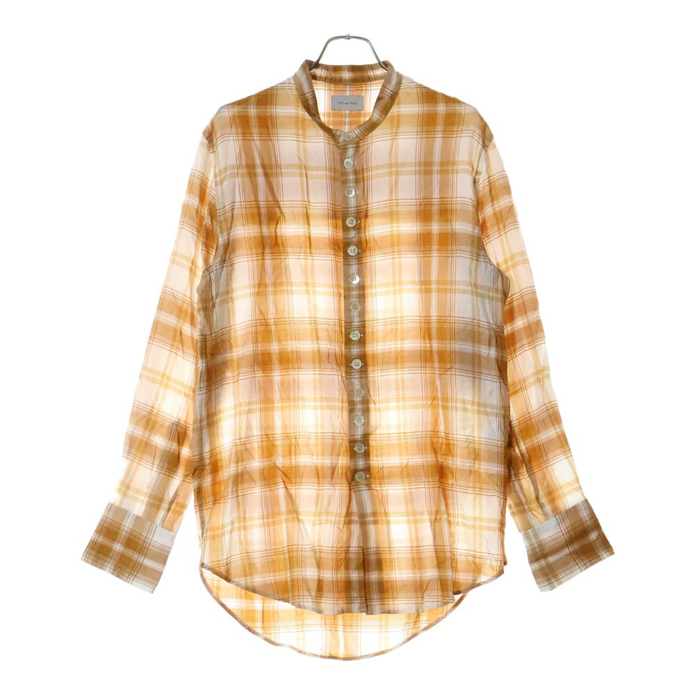 BED J.W. FORD(ベッドフォード) 21SS Stand coller check blouse スタンドカラー オンブレチェック 長袖シャツ ホワイト/ライトブラウン 21SS-B-BL02