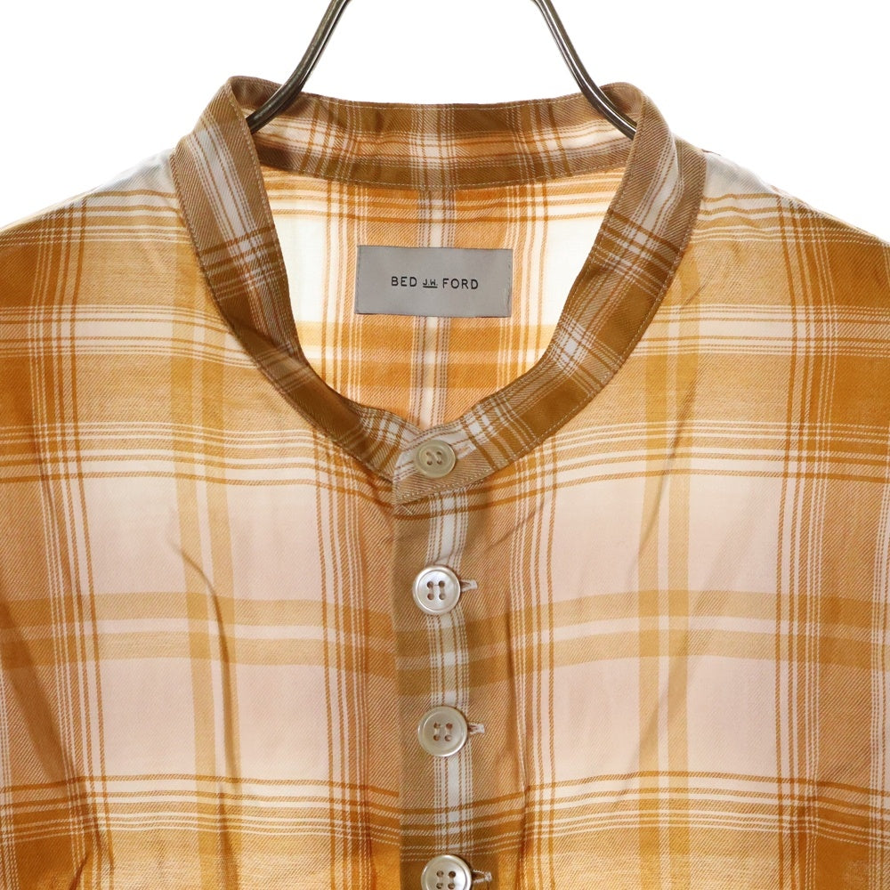 BED J.W. FORD(ベッドフォード) 21SS Stand coller check blouse スタンドカラー オンブレチェック 長袖シャツ ホワイト/ライトブラウン 21SS-B-BL02