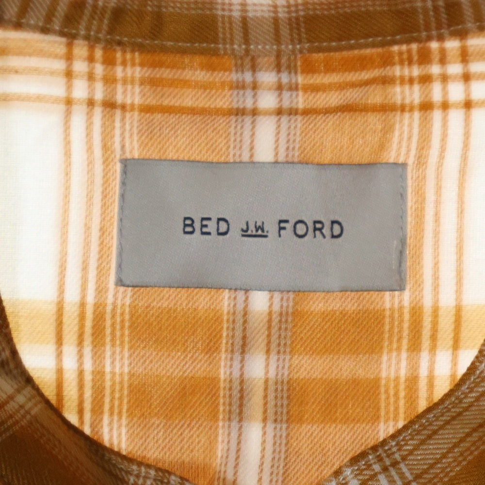 BED J.W. FORD(ベッドフォード) 21SS Stand coller check blouse スタンドカラー オンブレチェック 長袖シャツ ホワイト/ライトブラウン 21SS-B-BL02