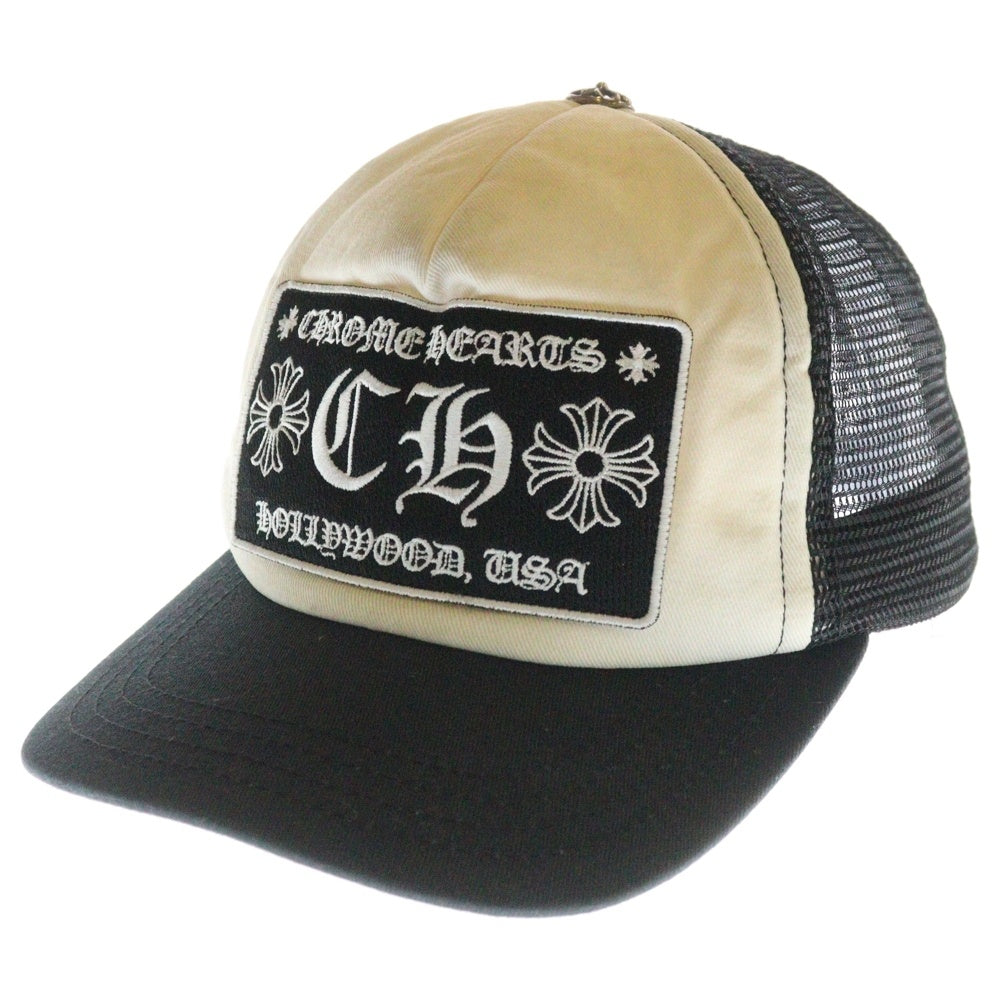 CHROME HEARTS(クロムハーツ) CH LOGO TRUCKER CAP CHロゴ刺繍 クロスボール付 トラッカーキャップ メッシュ帽子 ブラック/ホワイト