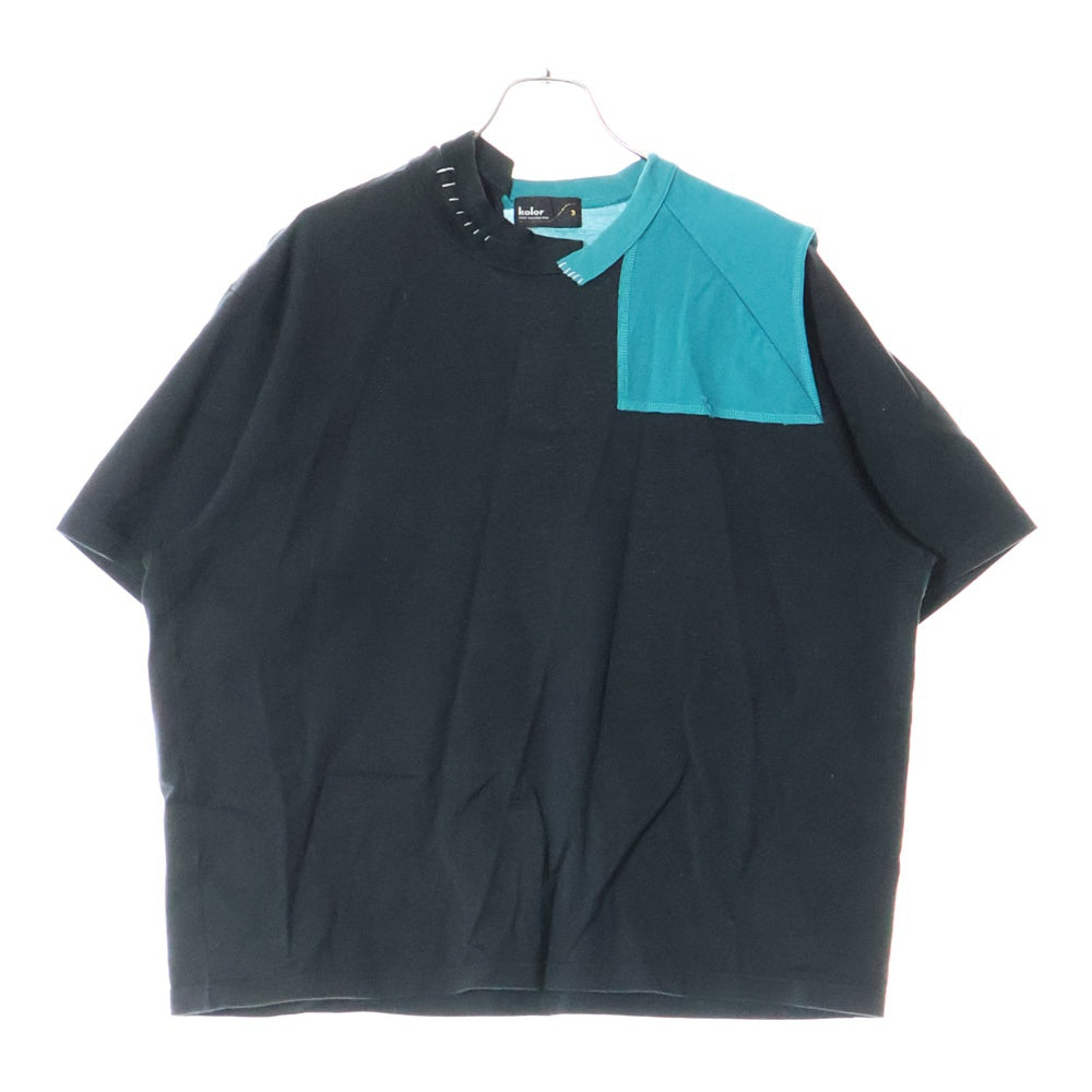kolor(カラー) 21SS クリアコットン 切替ドッキングデザイン クルーネック 半袖Tシャツ カットソー ブラック 21SCM-T04203