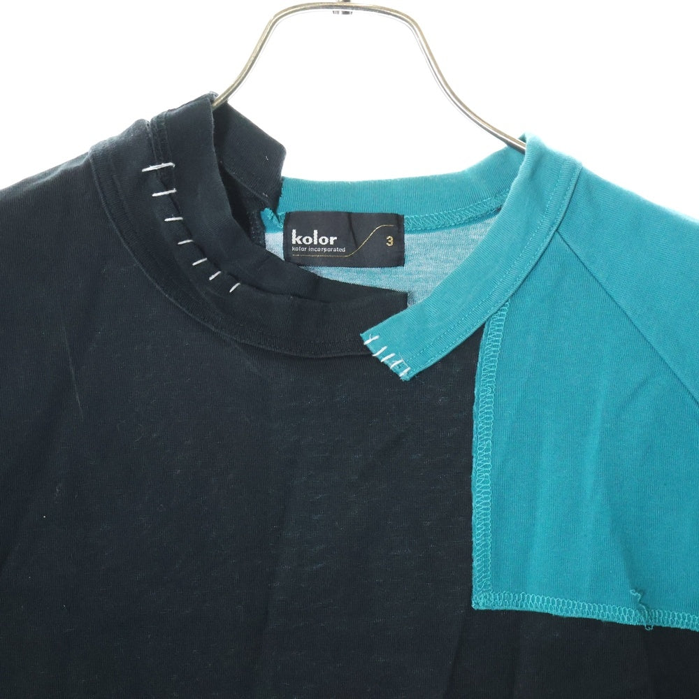 kolor(カラー) 21SS クリアコットン 切替ドッキングデザイン クルーネック 半袖Tシャツ カットソー ブラック 21SCM-T04203