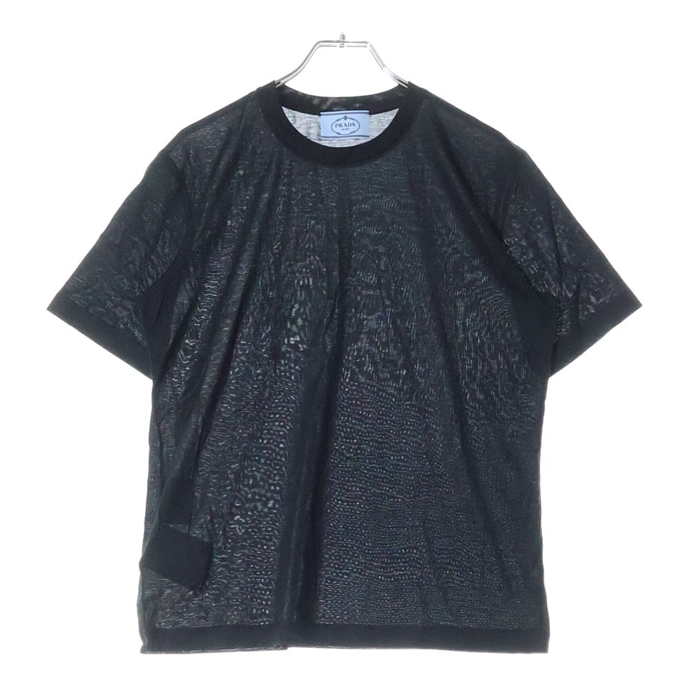 PRADA(プラダ) AD2022 クルーネック ショートスリーブ シアー カットソー 半袖 Tシャツ ブラック レディース TDNA976 S221