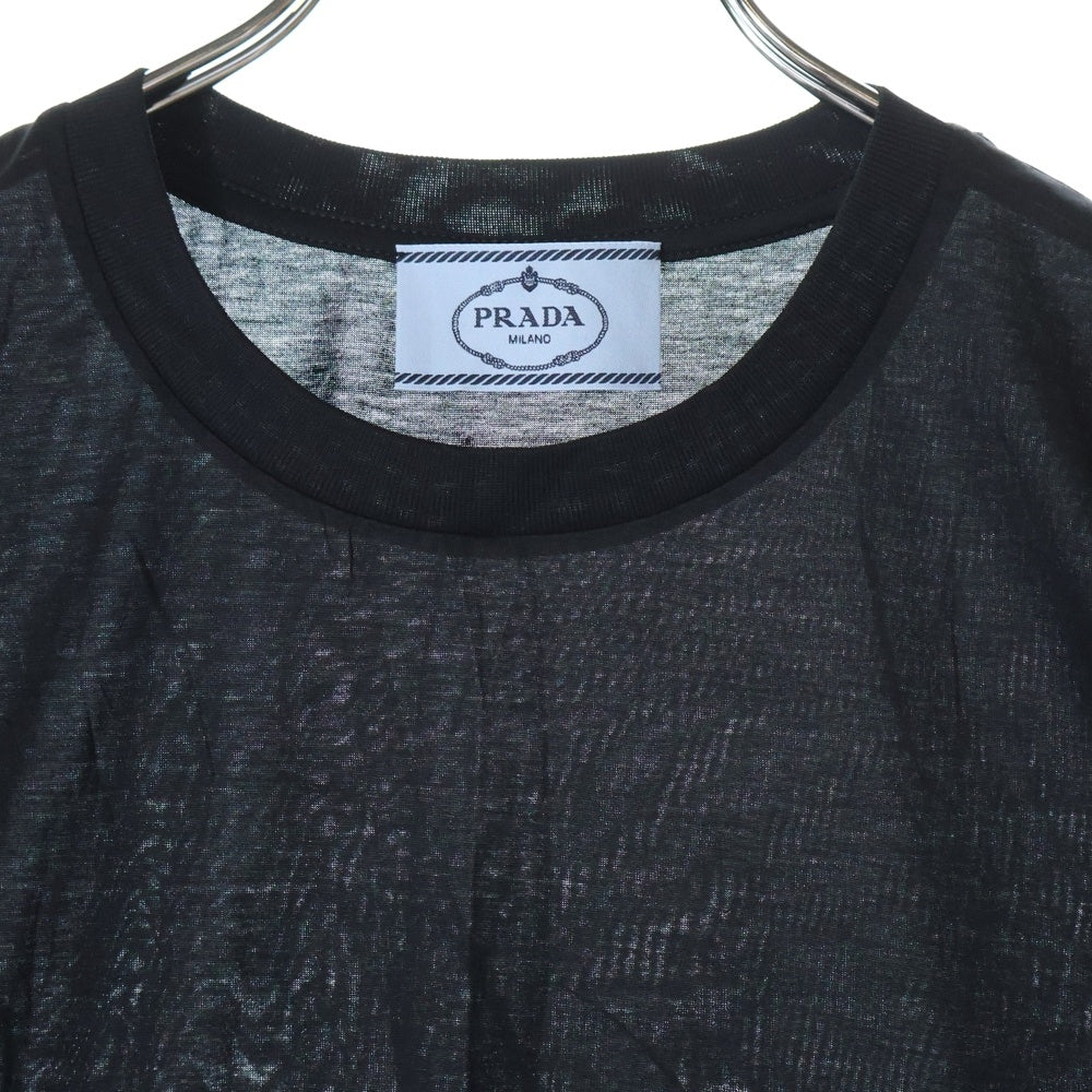 PRADA(プラダ) AD2022 クルーネック ショートスリーブ シアー カットソー 半袖 Tシャツ ブラック レディース TDNA976 S221