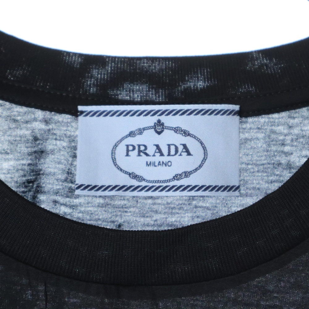 PRADA(プラダ) AD2022 クルーネック ショートスリーブ シアー カットソー 半袖 Tシャツ ブラック レディース TDNA976 S221