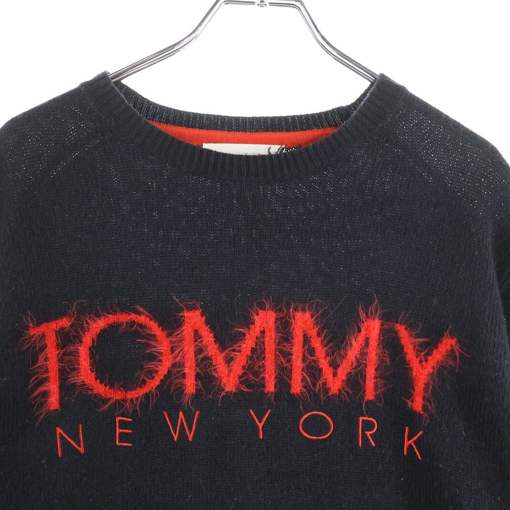 TOMMY HILFIGER(トミーヒルフィガー) ロゴエンブロイダリー ミドルゲージ ニット カーディガン ブラック/レッド