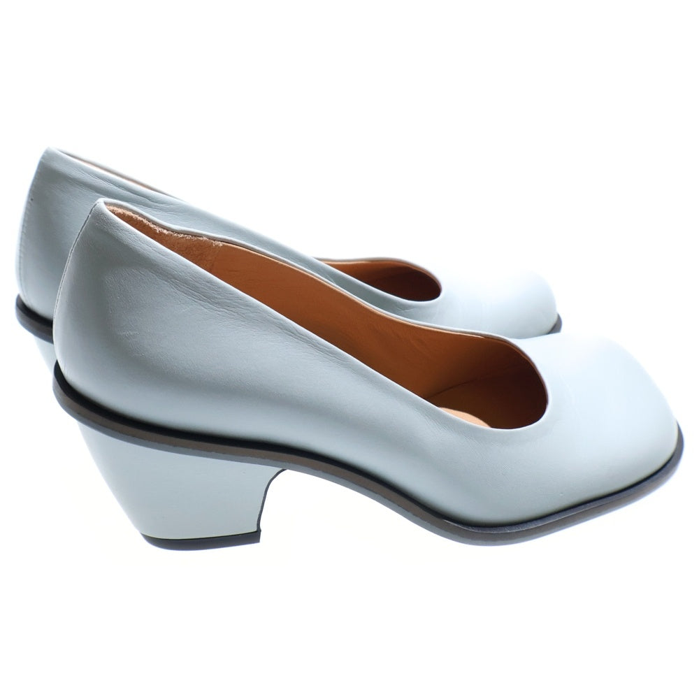 LAURENCE (ローレン) スクエアトゥー レザーヒールパンプス レディース ブルー