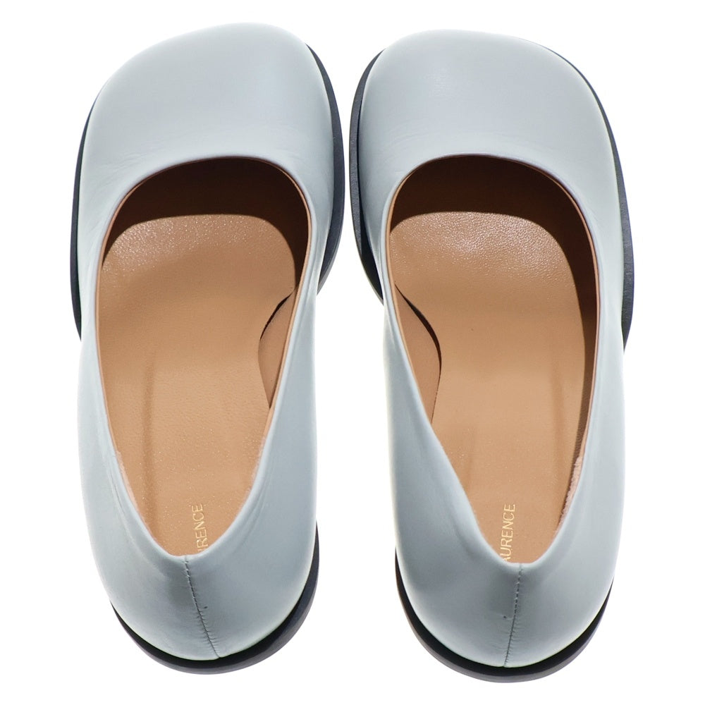 LAURENCE (ローレン) スクエアトゥー レザーヒールパンプス レディース ブルー