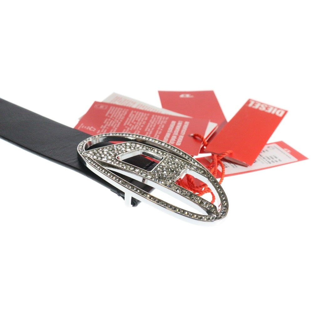 DIESEL(ディーゼル) B-1DR STRASS ストラス ロゴバックル ビジュー レザー ベルト シルバー ブラック X09611