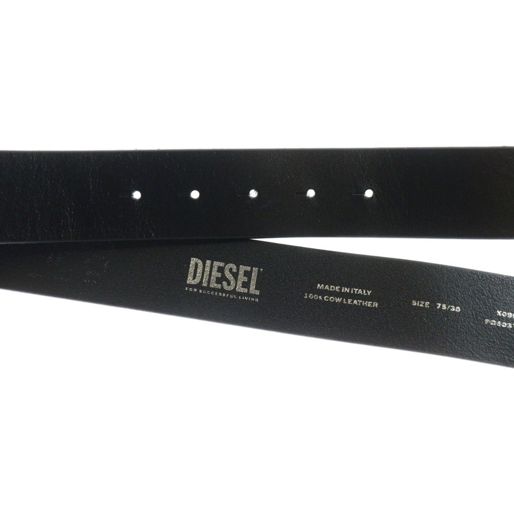 DIESEL(ディーゼル) B-1DR STRASS ストラス ロゴバックル ビジュー レザー ベルト シルバー ブラック X09611