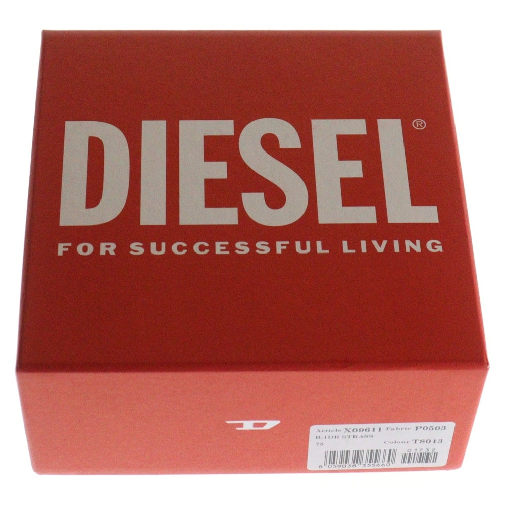 DIESEL(ディーゼル) B-1DR STRASS ストラス ロゴバックル ビジュー レザー ベルト シルバー ブラック X09611