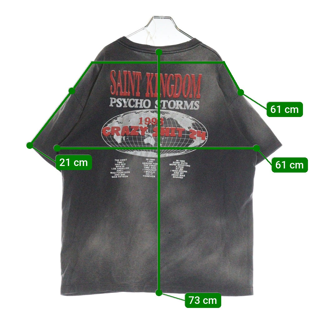 SAINT MICHAEL(セントマイケル) 24SS SS TEE ST KINGDOM キングダム 両面プリント クルーネック コットン 半袖 Tシャツ カットソー グレー SM-YS8-0000-C45