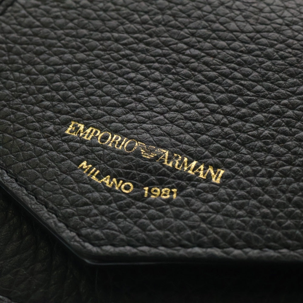 EMPORIO ARMANI(エンポリオアルマーニ) ロゴプリント レザー ミニポーチ付き ショルダーバッグ ブラック/ゴールド レディース