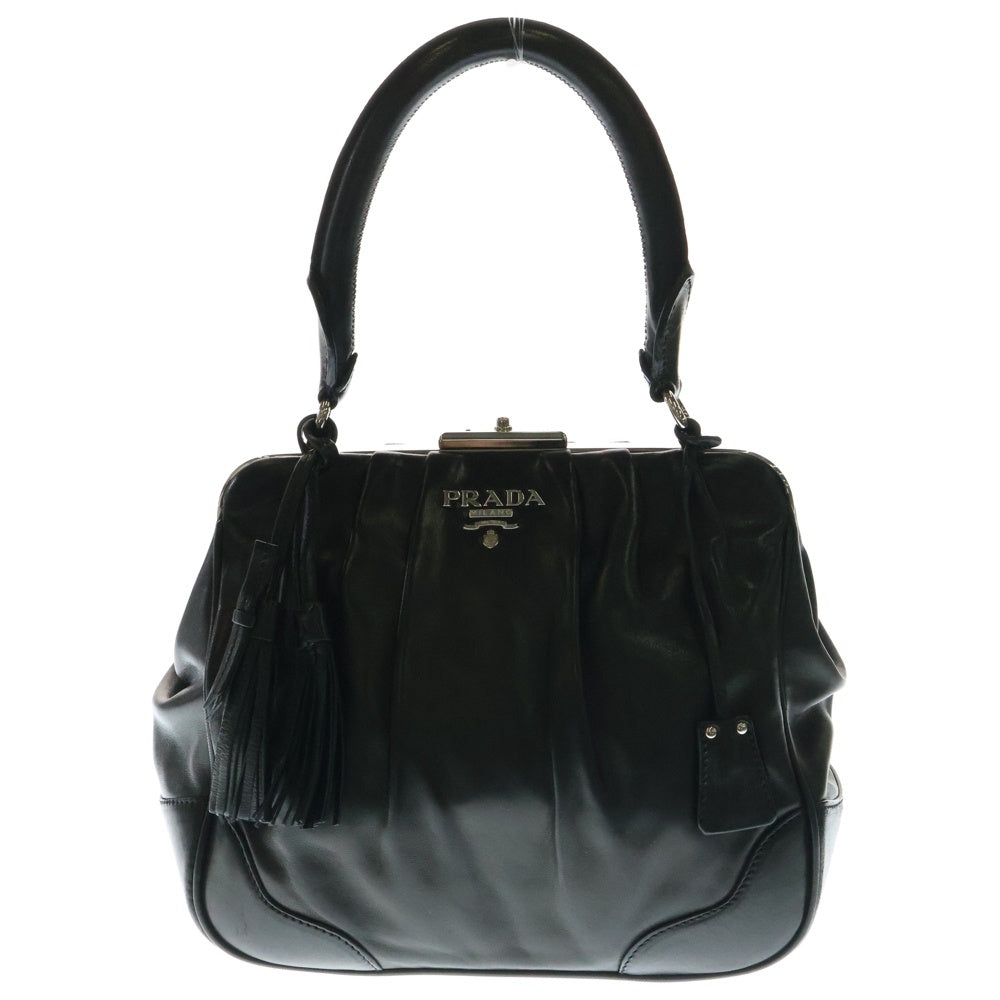 PRADA(プラダ) NAPPA SPORT BAG がま口 レザー タック ボストン ハンドバッグ レディース ブラック BR3481