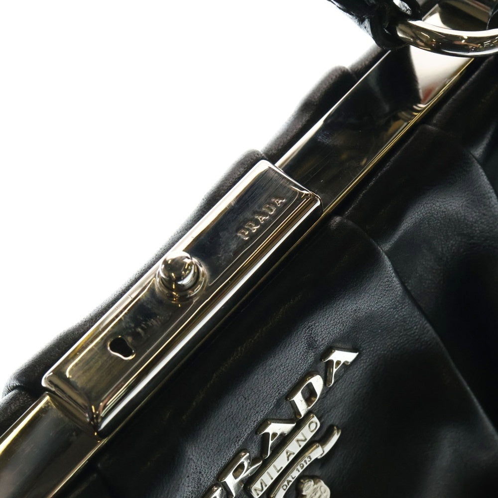 PRADA(プラダ) NAPPA SPORT BAG がま口 レザー タック ボストン ハンドバッグ レディース ブラック BR3481