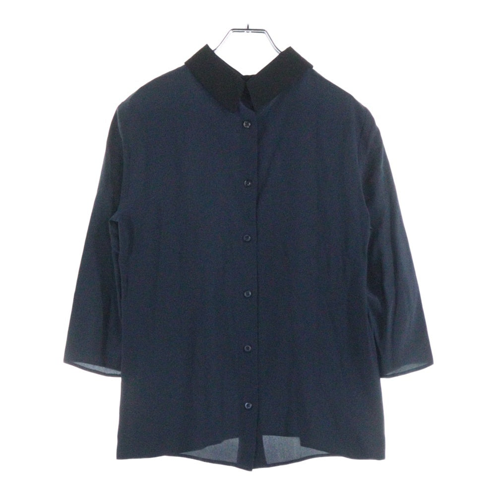 PRADA(プラダ) ダブルカラー フラット シルク 長袖 シャツ レディース ネイビー P4960G R162 1SV1