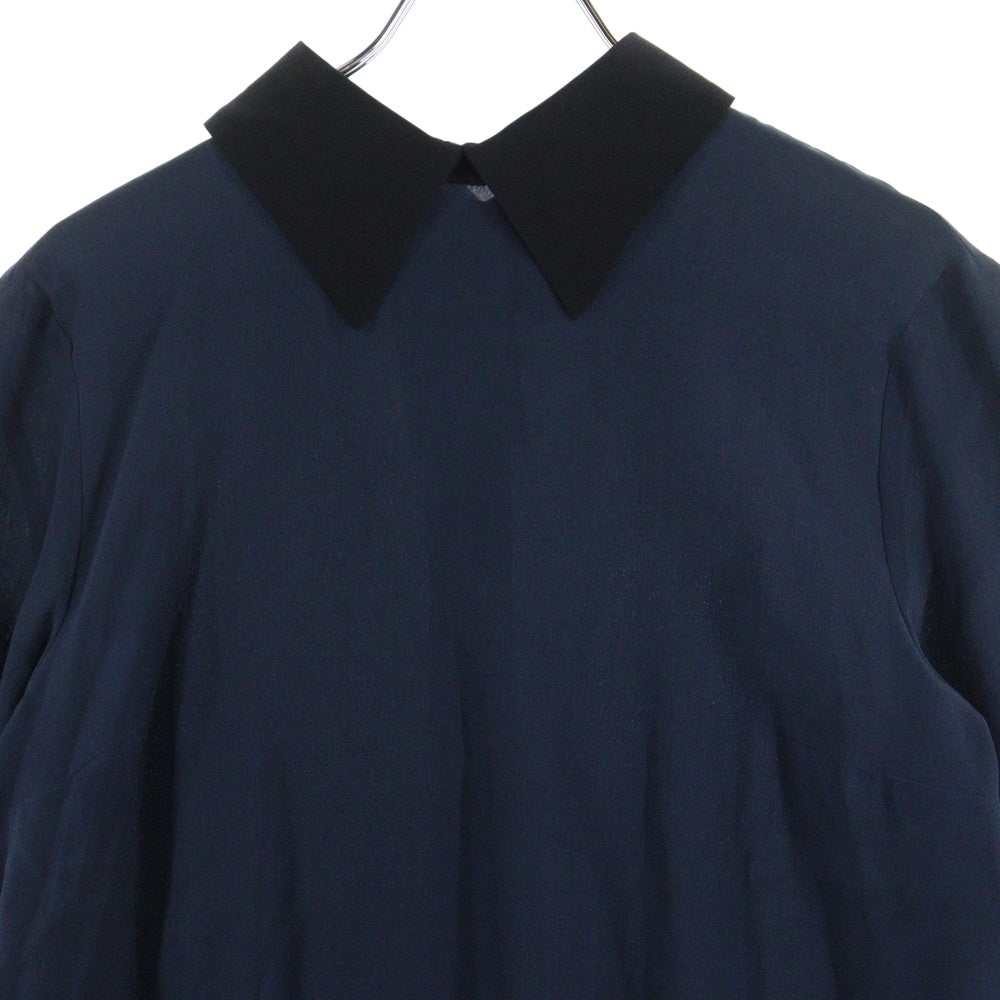 PRADA(プラダ) ダブルカラー フラット シルク 長袖 シャツ レディース ネイビー P4960G R162 1SV1