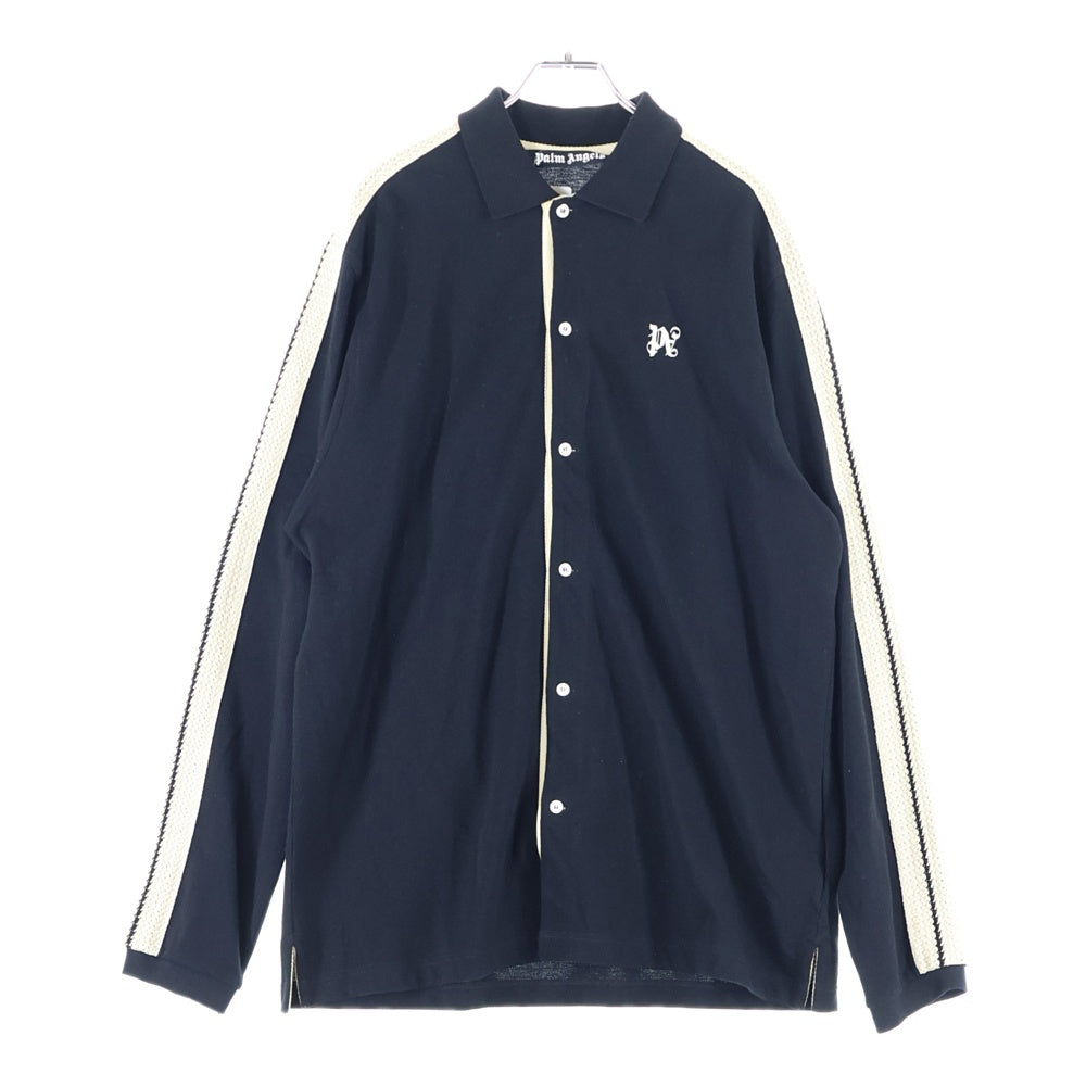 Palm Angels(パームエンジェルス) 23AW MONOGRAM PIQUET POLO TRACK SHIRT モノグラム ピケ ロゴエンブロイダリー トラック シャツジャケット ブラック/ベージュ PMBD046E23JER001