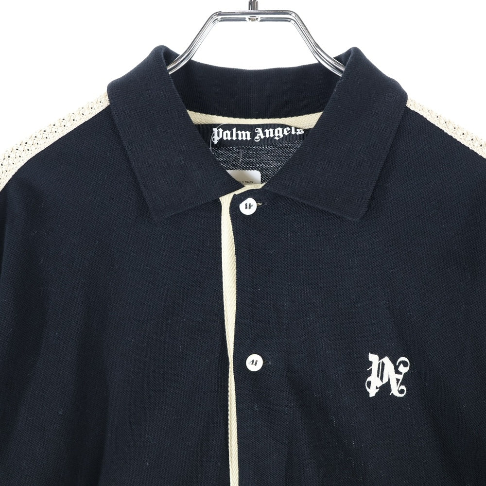 Palm Angels(パームエンジェルス) 23AW MONOGRAM PIQUET POLO TRACK SHIRT モノグラム ピケ ロゴエンブロイダリー トラック シャツジャケット ブラック/ベージュ PMBD046E23JER001