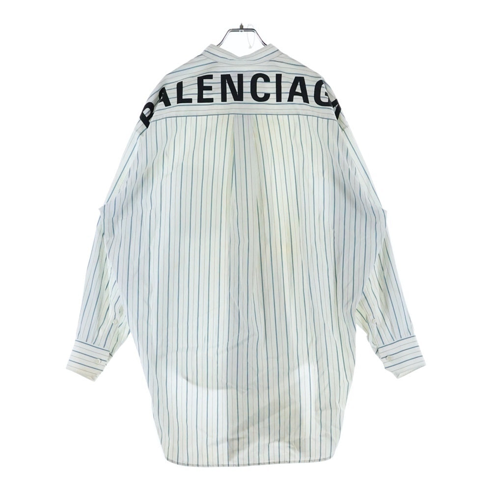 BALENCIAGA(バレンシアガ) バックロゴプリント ニュースイング コットン ストライプ 長袖シャツ ホワイト/ブルー 520497 TEM13