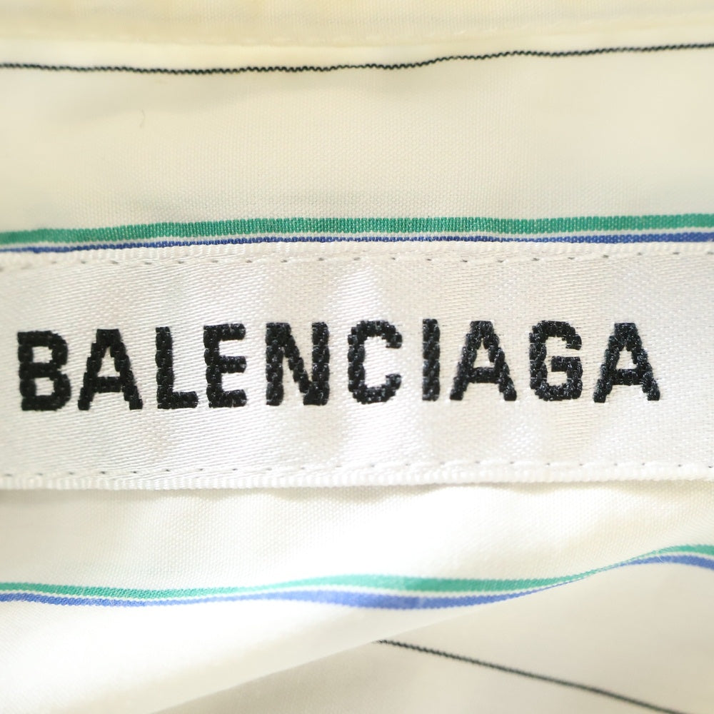 BALENCIAGA(バレンシアガ) バックロゴプリント ニュースイング コットン ストライプ 長袖シャツ ホワイト/ブルー 520497 TEM13