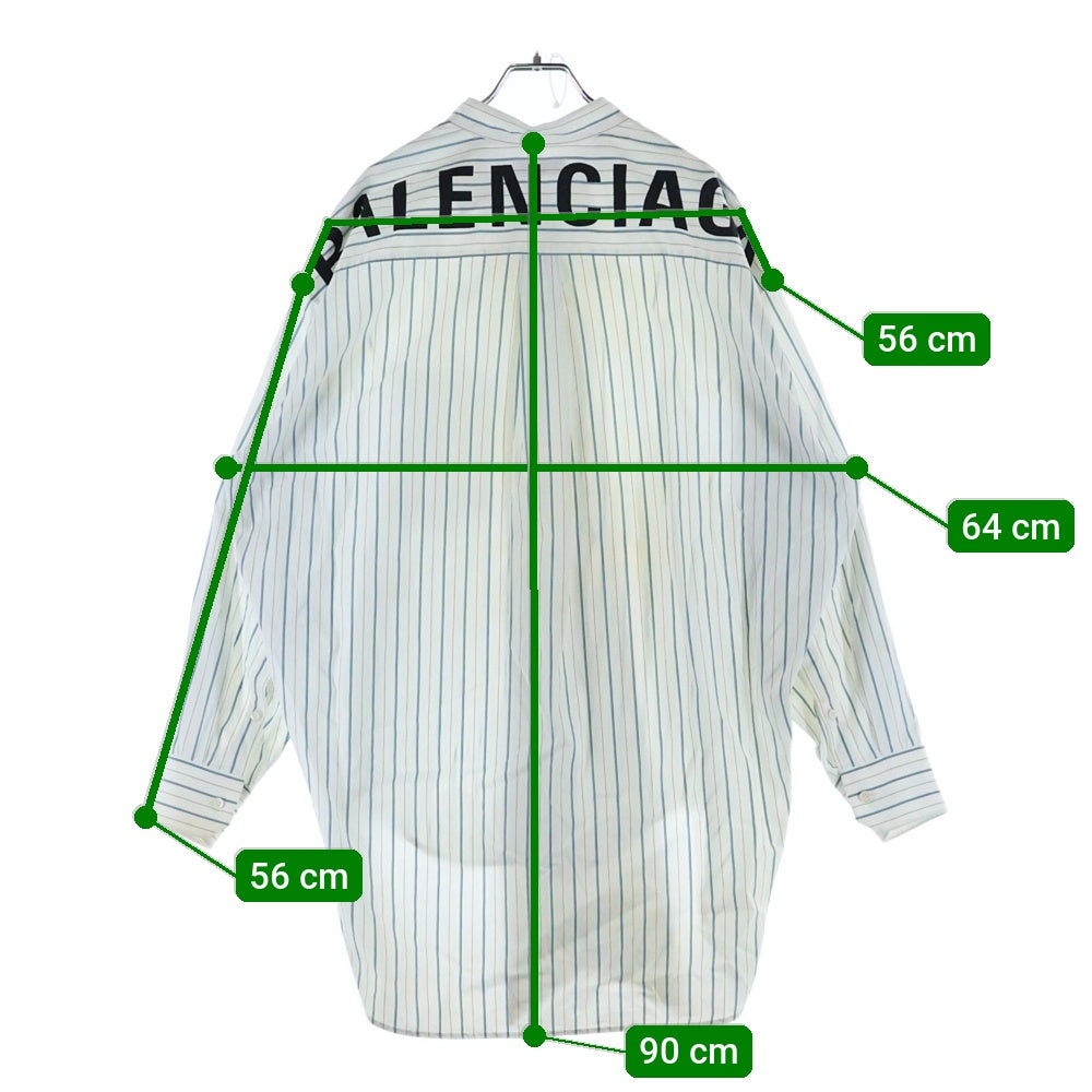 BALENCIAGA(バレンシアガ) バックロゴプリント ニュースイング コットン ストライプ 長袖シャツ ホワイト/ブルー 520497 TEM13