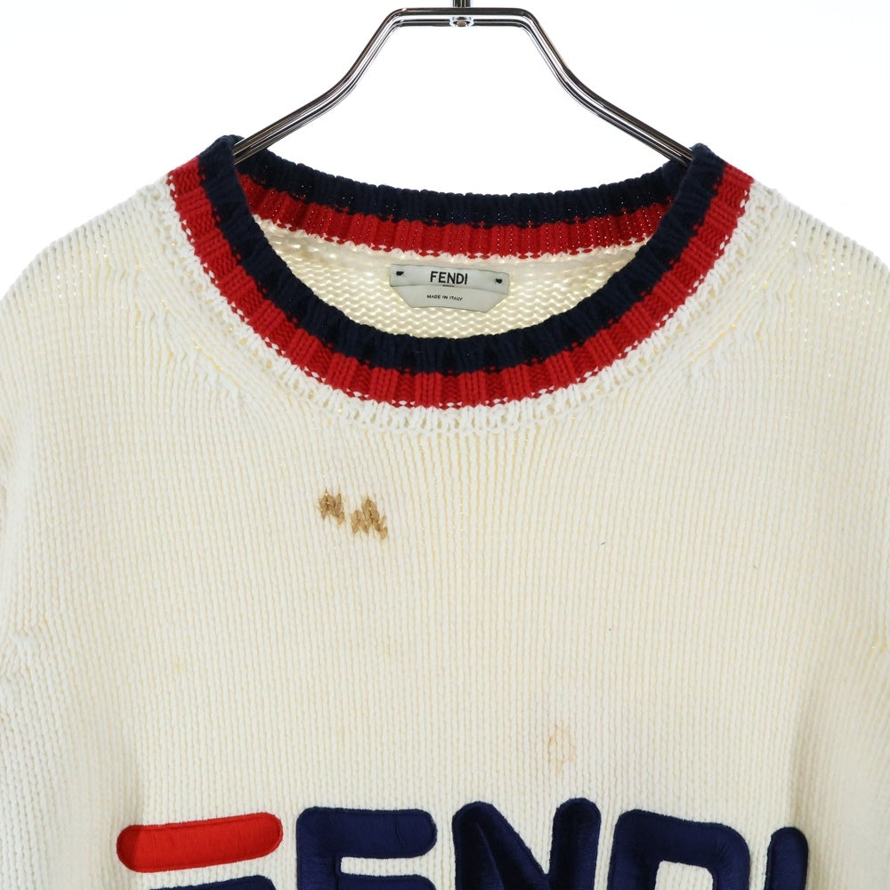 FENDI(フェンディ) ×FILA イタリア製 フロントロゴ トリコカラー コットンニット セーター ホワイト FAE137 A6JR