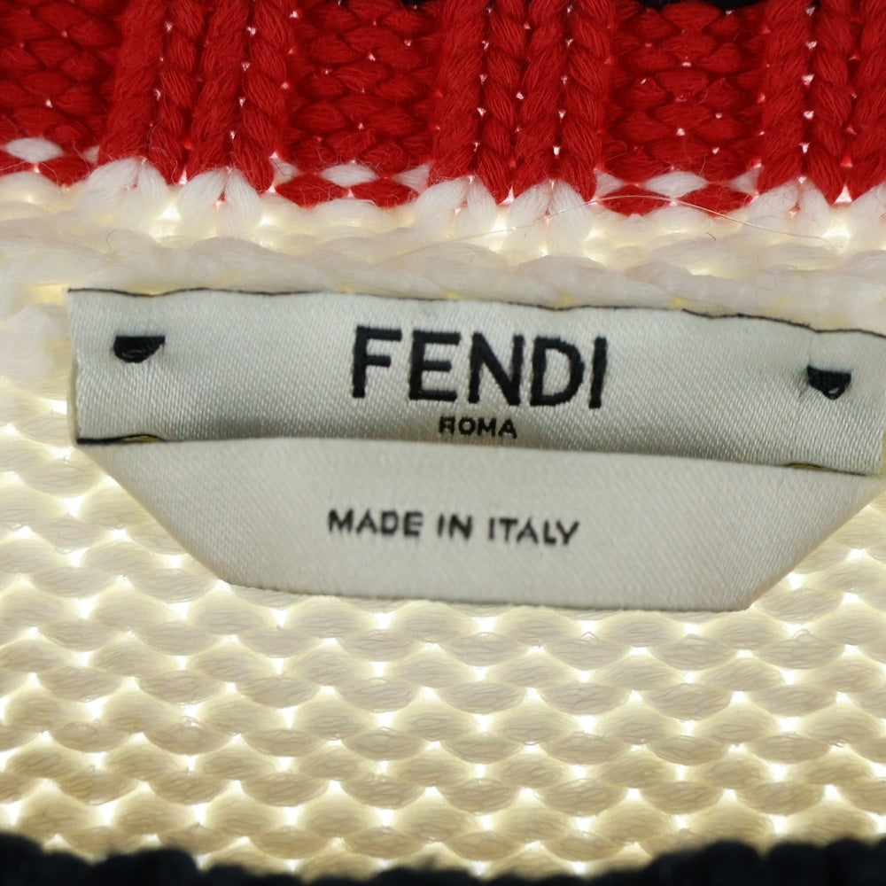 FENDI(フェンディ) ×FILA イタリア製 フロントロゴ トリコカラー コットンニット セーター ホワイト FAE137 A6JR