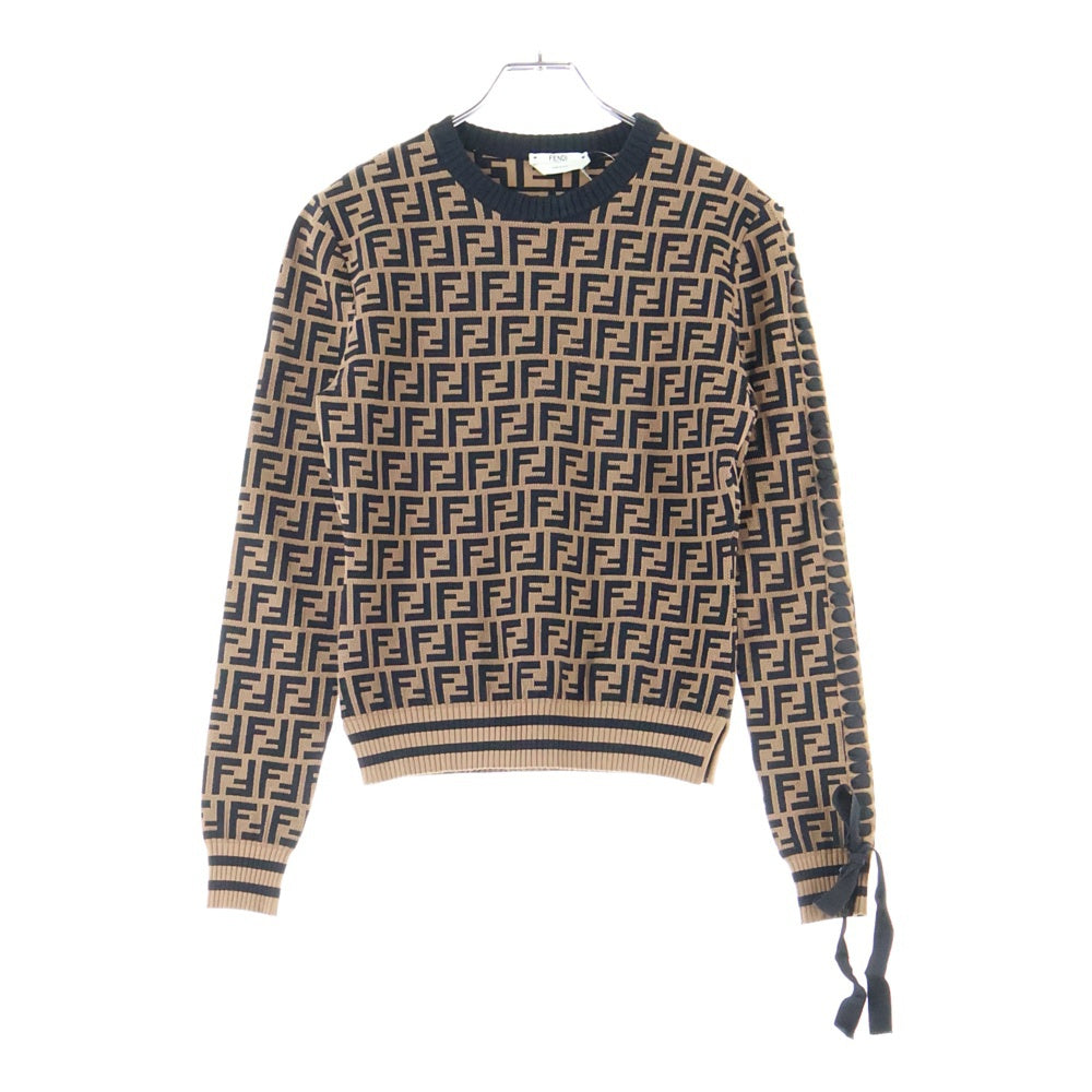 FENDI(フェンディ) イタリア製 ズッカ柄 クルーネック ニット セーター ブラウン レディース FZY675 A1DS
