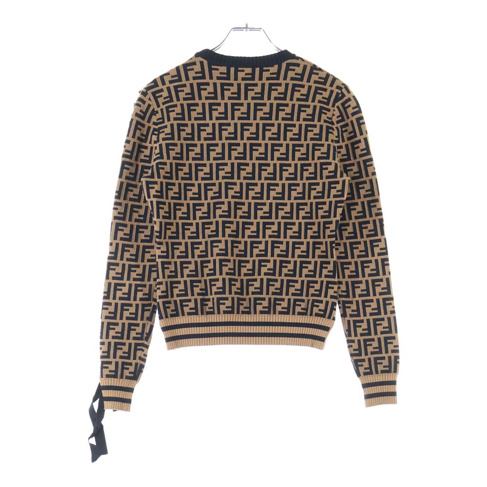 FENDI(フェンディ) イタリア製 ズッカ柄 クルーネック ニット セーター ブラウン レディース FZY675 A1DS
