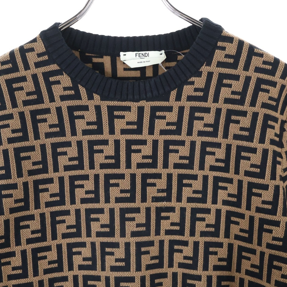 FENDI(フェンディ) イタリア製 ズッカ柄 クルーネック ニット セーター ブラウン レディース FZY675 A1DS