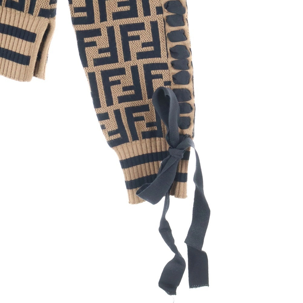 FENDI(フェンディ) イタリア製 ズッカ柄 クルーネック ニット セーター ブラウン レディース FZY675 A1DS