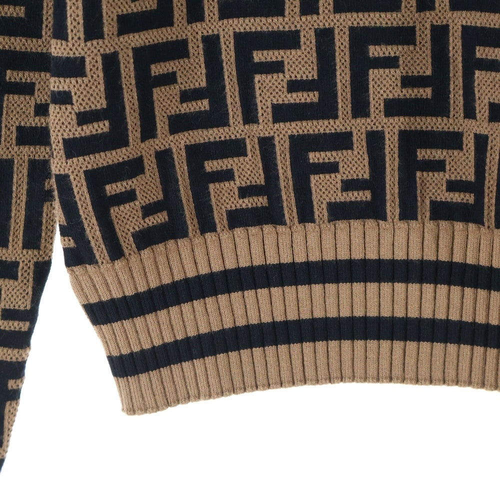 FENDI(フェンディ) イタリア製 ズッカ柄 クルーネック ニット セーター ブラウン レディース FZY675 A1DS