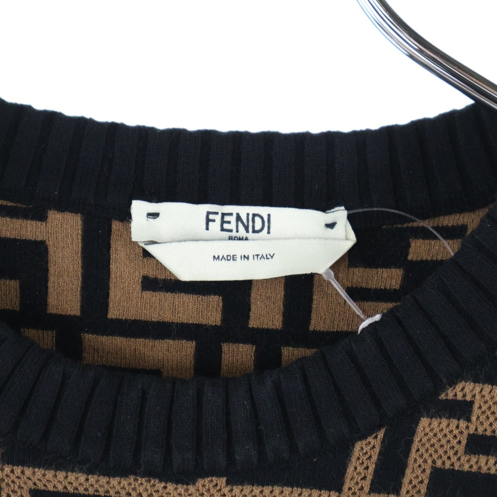 FENDI(フェンディ) イタリア製 ズッカ柄 クルーネック ニット セーター ブラウン レディース FZY675 A1DS