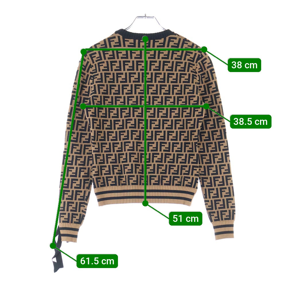 FENDI(フェンディ) イタリア製 ズッカ柄 クルーネック ニット セーター ブラウン レディース FZY675 A1DS