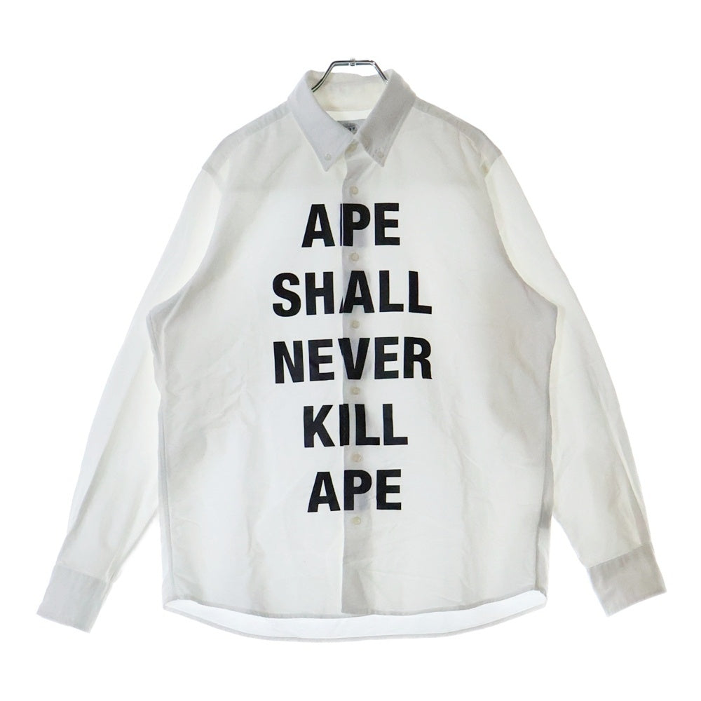 A BATHING APE(アベイシングエイプ) SHALL NEVER KILL シャル ネバー キル フロントプリント 長袖シャツ ホワイト 01SHF201003X