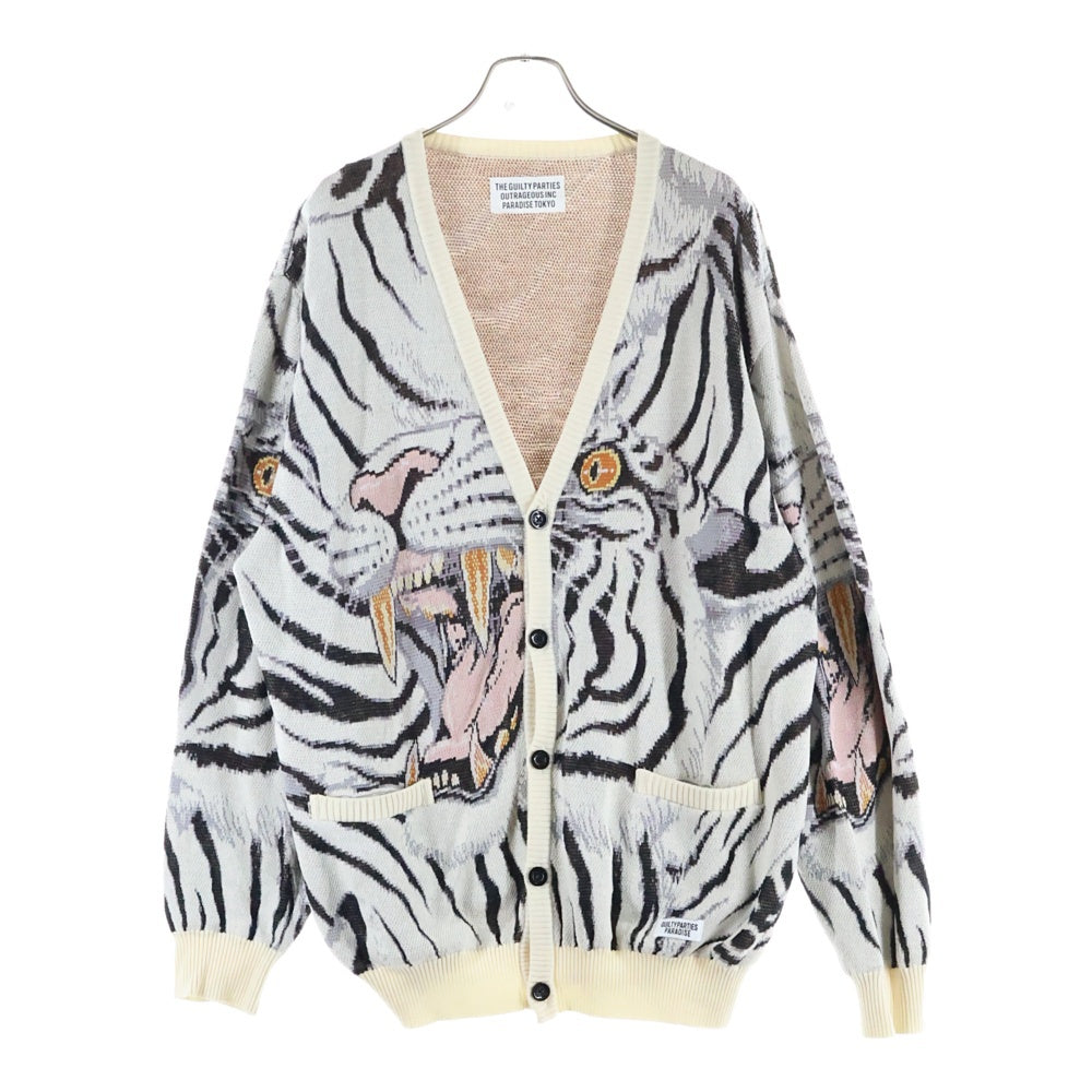WACKO MARIA(ワコマリア) 22SS TIM LEHI JACQUARD CARDIGAN ティム レヒ トラ柄 ジャガードカーディガン ニット ホワイト