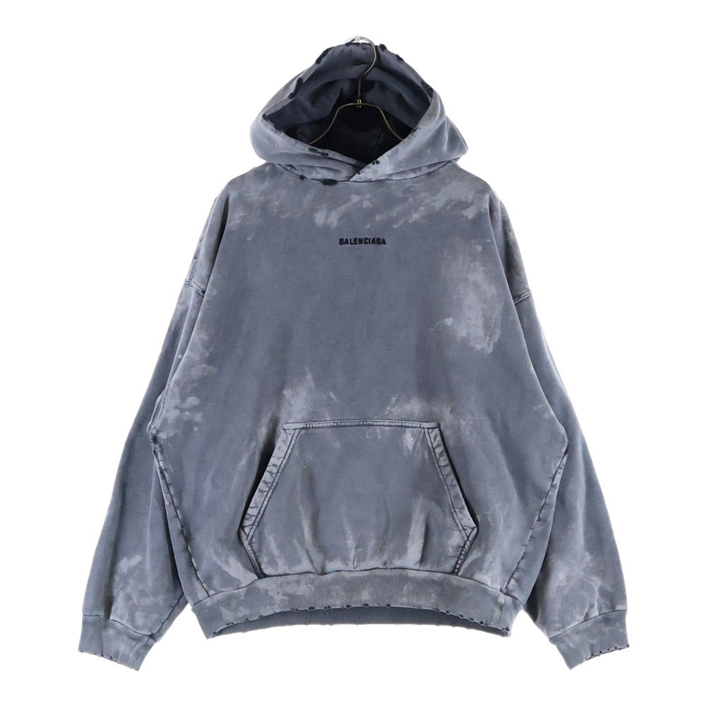 BALENCIAGA(バレンシアガ) 25SS MEDIUM FIT HOODIE 両面ロゴ刺繍 ウォッシュ加工 ミディアムフィット プルオーバースウェットパーカー フーディー グレー 767877 TRVI9