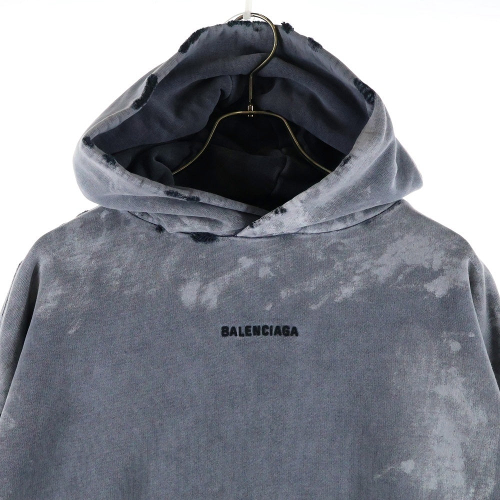 BALENCIAGA(バレンシアガ) 25SS MEDIUM FIT HOODIE 両面ロゴ刺繍 ウォッシュ加工 ミディアムフィット プルオーバースウェットパーカー フーディー グレー 767877 TRVI9