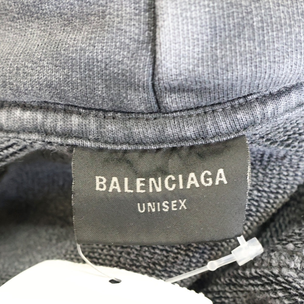 BALENCIAGA(バレンシアガ) 25SS MEDIUM FIT HOODIE 両面ロゴ刺繍 ウォッシュ加工 ミディアムフィット プルオーバースウェットパーカー フーディー グレー 767877 TRVI9