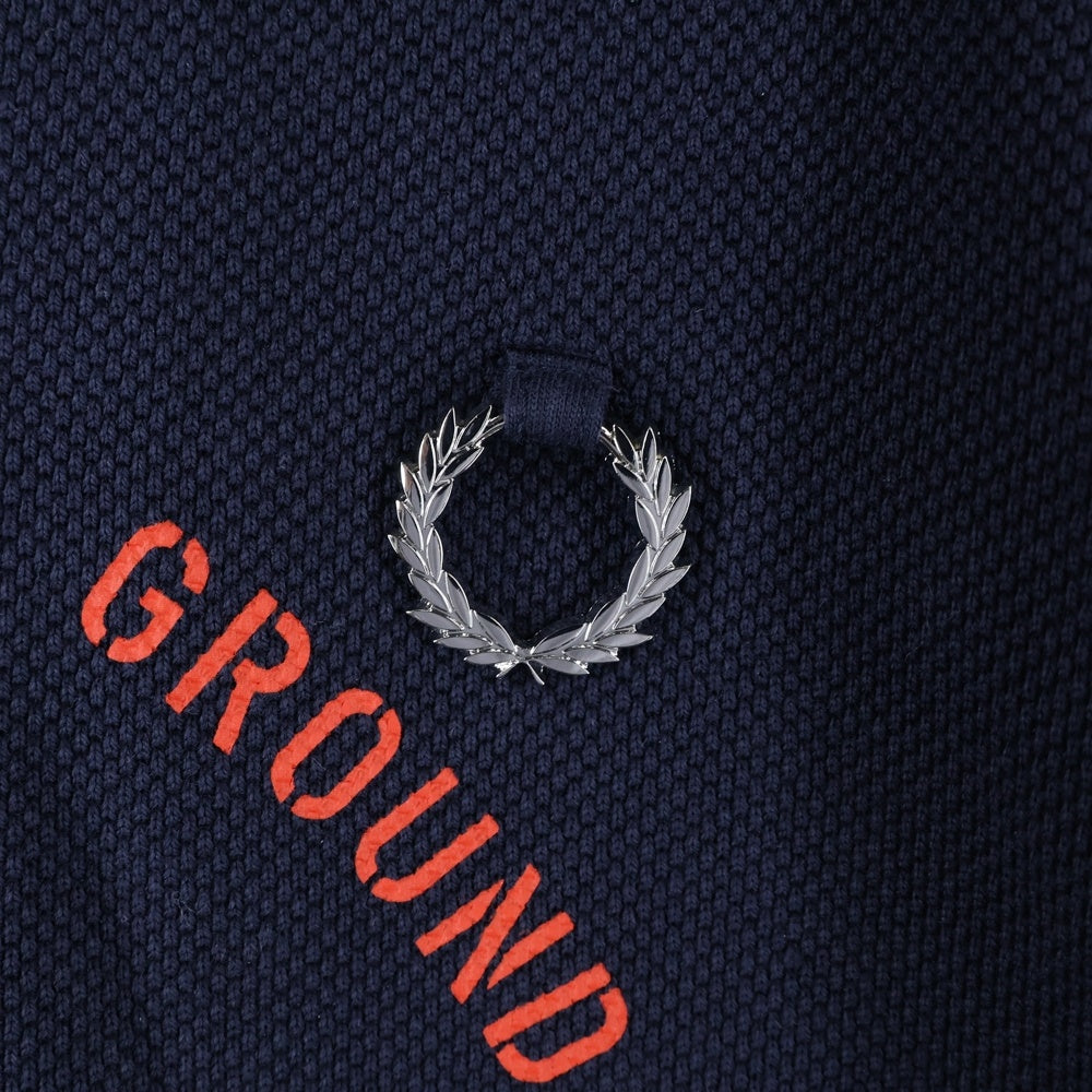 RAF SIMONS(ラフシモンズ) ×FRED PERRY フロントプリント オーバーサイズ コットン ポロシャツ ネイビー/ブラック SM4203