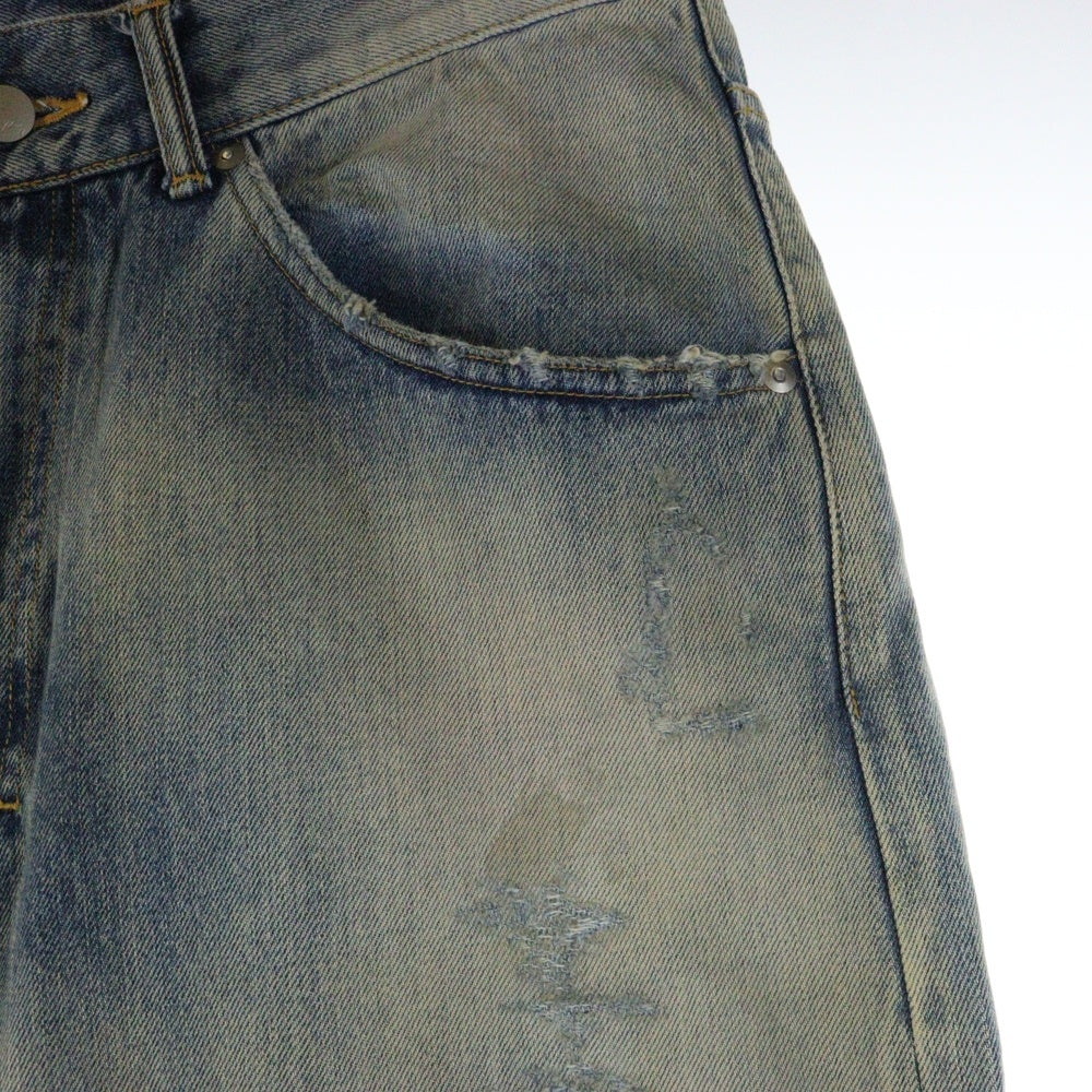 ANCELLM(アンセルム) P/DAMAGE DENIM STRAIGHT 5P PANTS ダメージ デニム ストレート パンツ ジーンズ インディゴ ANC-PT58