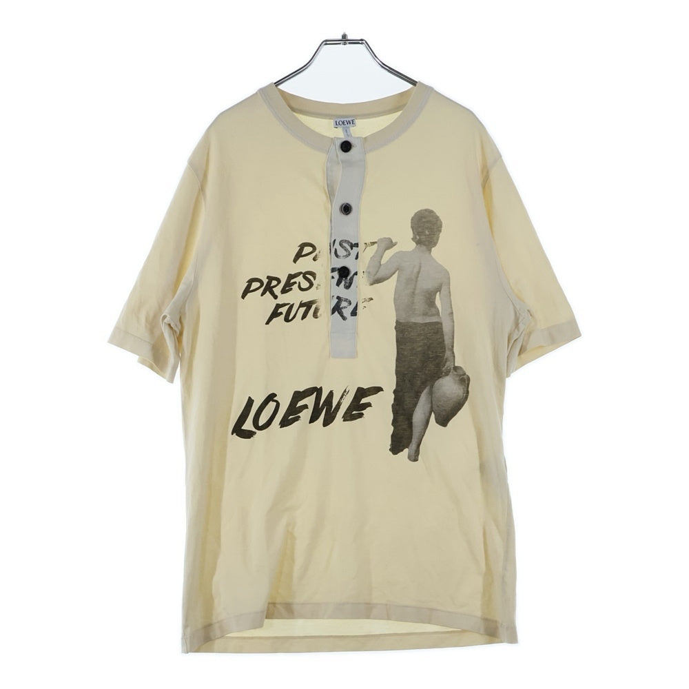 LOEWE(ロエベ) 18AW フロントプリント ヘンリーネック半袖Tシャツ カットソー アイボリー 17150572107