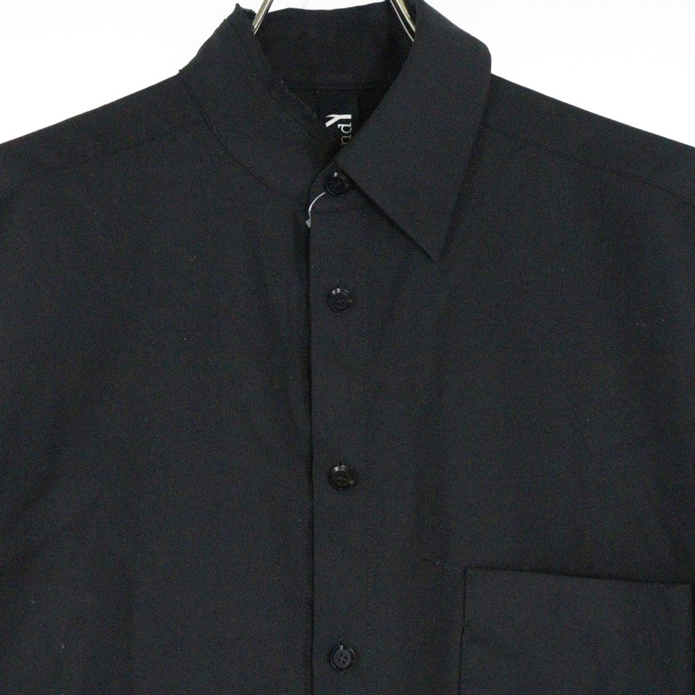 Ground Y(グラウンドワイ) 18AW アシンメトリーカラー ウール混長袖シャツ ブラック GV-B07-100